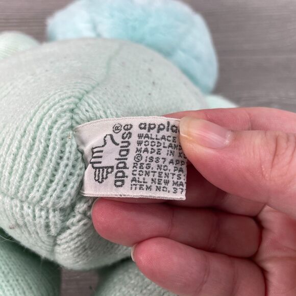 Vintage 1987 Applause Blue Cuddle Up Bear Cub Plush Chime Rattle in Knit Sweater - Picture 6 of 9